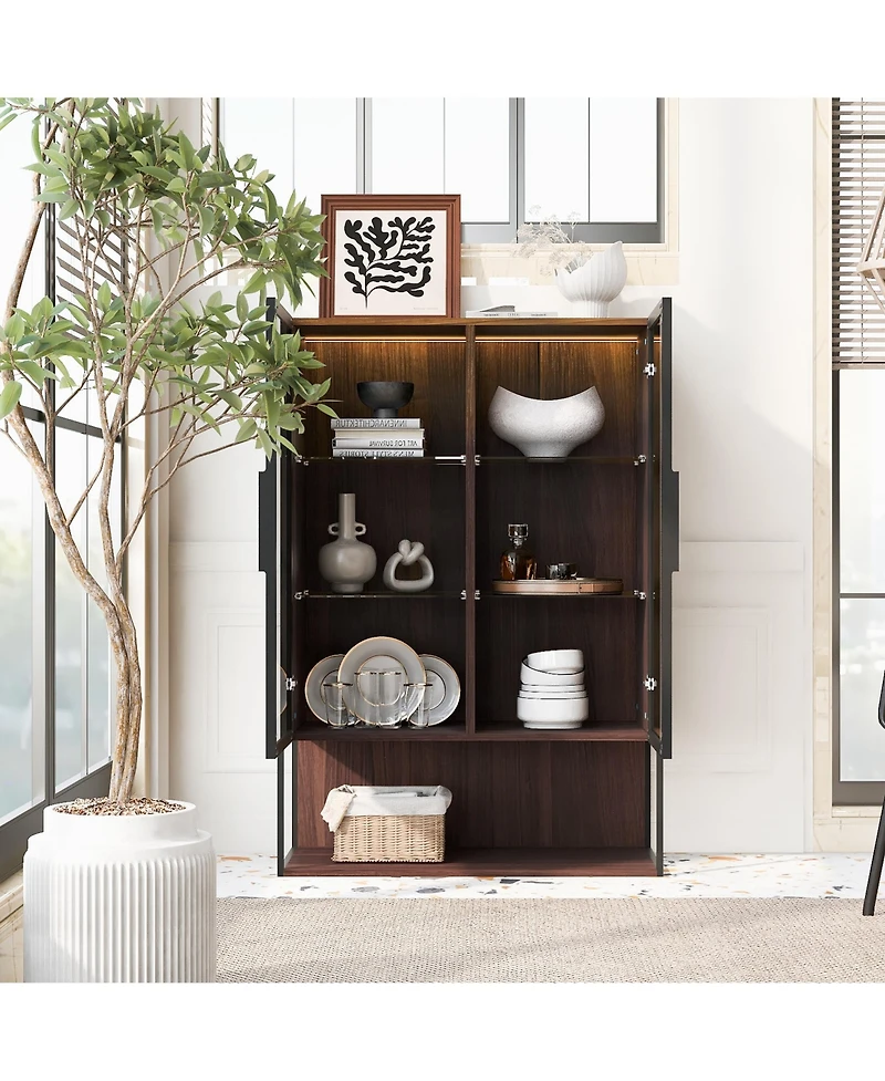 Sumyeg Casainc Modern 51.2" Tall Lighted Display Cabinet with Tempered Glass Door and Metal Frame