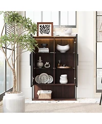 Sumyeg Casainc Modern 51.2" Tall Lighted Display Cabinet with Tempered Glass Door and Metal Frame