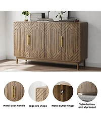 Storage Cabinet With Carved 4 Door Adjustable Layer Board