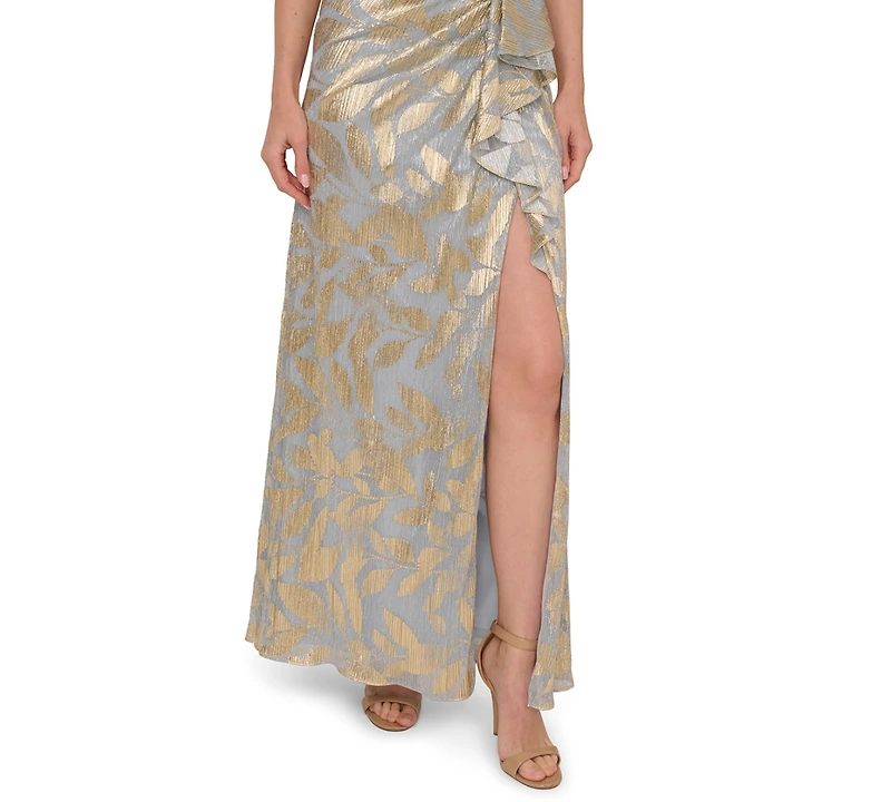 Adrianna Papell Women's Asymmetric Metallic-Print Mermaid Gown