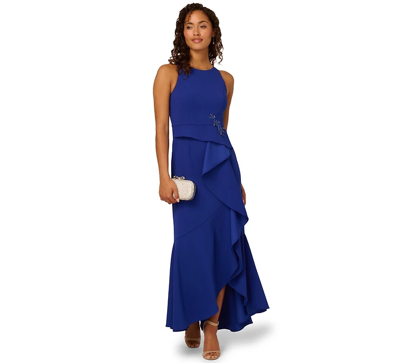 Adrianna Papell Women's Cascading-Ruffle Crepe Gown