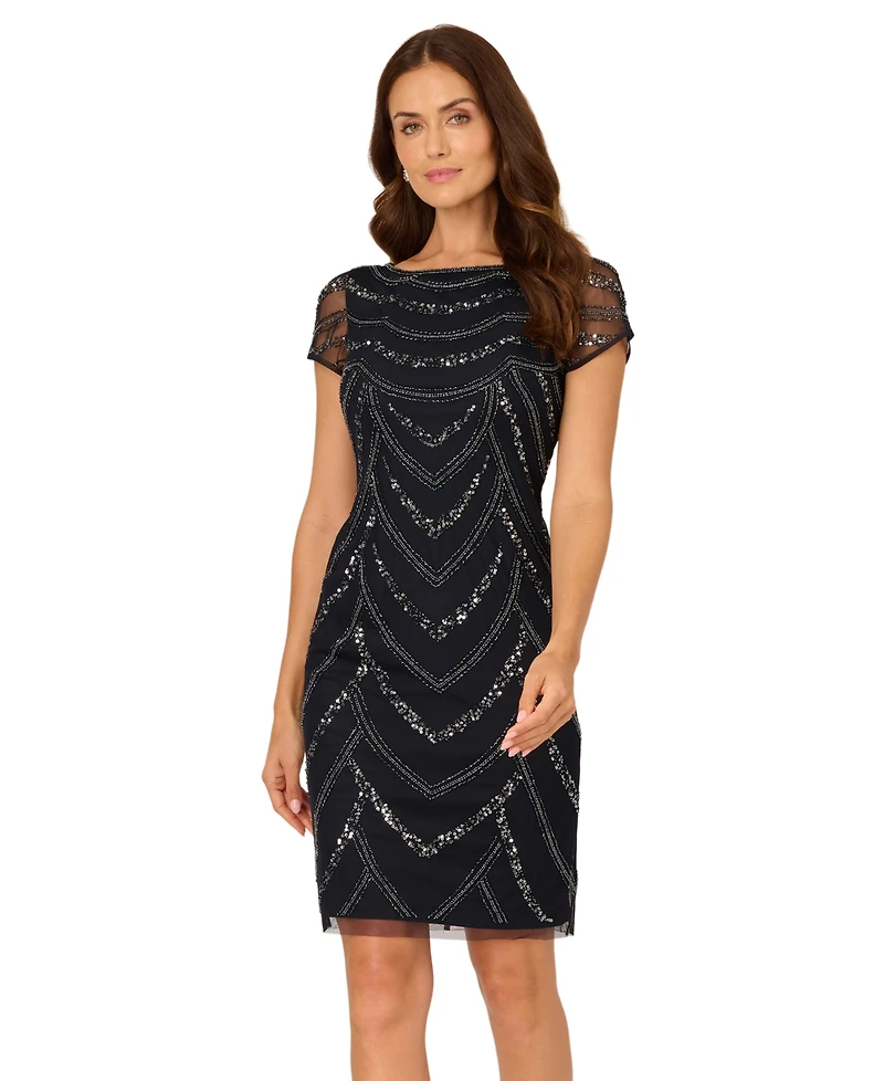 Adrianna Papell Women's Beaded Cap-Sleeve Sheath Dress