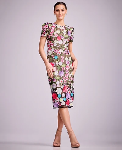 Dress the Population Women's Puff Short-Sleeve Bodycon Midi