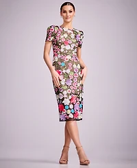 Dress the Population Women's Puff Short-Sleeve Bodycon Midi