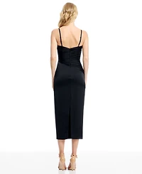 Dress the Population Women's Sleeveless V-Neck Asymmetrical Bodice Midi