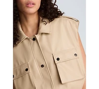 Kenneth Cole Women's Collared Sleeveless Drawcord Snap-Front Jacket