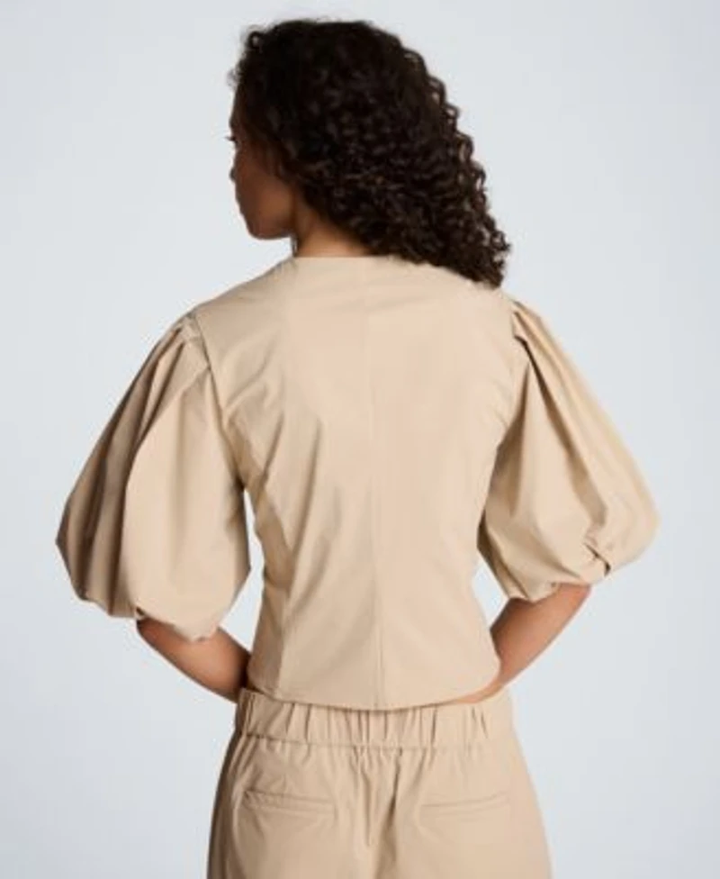 Kenneth Cole Womens Button Front Bubble Sleeve Top Pull On Wide Leg Bungee Hem Pants