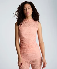 Kenneth Cole Women's Stretch Lace-Front Mock Neck Tank Top