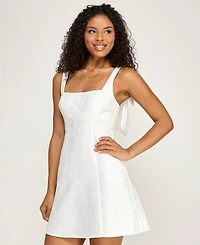 City Studios Women's Floral Jacquard Square Neck Dress