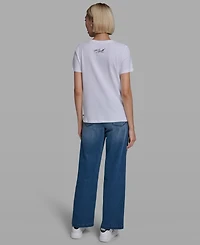 Karl Lagerfeld Paris Women's Short-Sleeve Striped Logo T-Shirt