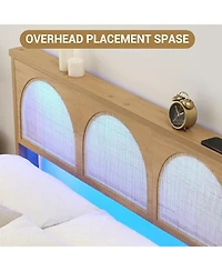 gaomon Boho Rattan Bed Frame Wood Platform Smart Rgb Led Rattan Headboard Under Storage No Box Spring Easy Assembly