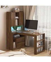 Streamdale Furniture L-Shaped Desk with Drawers, Led Light, Bookshelf, Modern Corner Desk