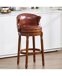 Streamdale Furniture Cow top Leather Wooden Bar Stools, 360 Swivel Bar Chair with Backs