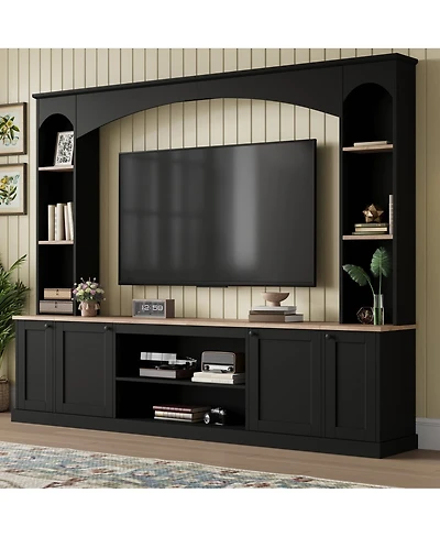 Streamdale Furniture Elegant Arched Entertainment Center with Bookshelf & Farmhouse Tv Stand