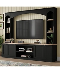 Streamdale Furniture Elegant Arched Entertainment Center with Bookshelf & Farmhouse Tv Stand