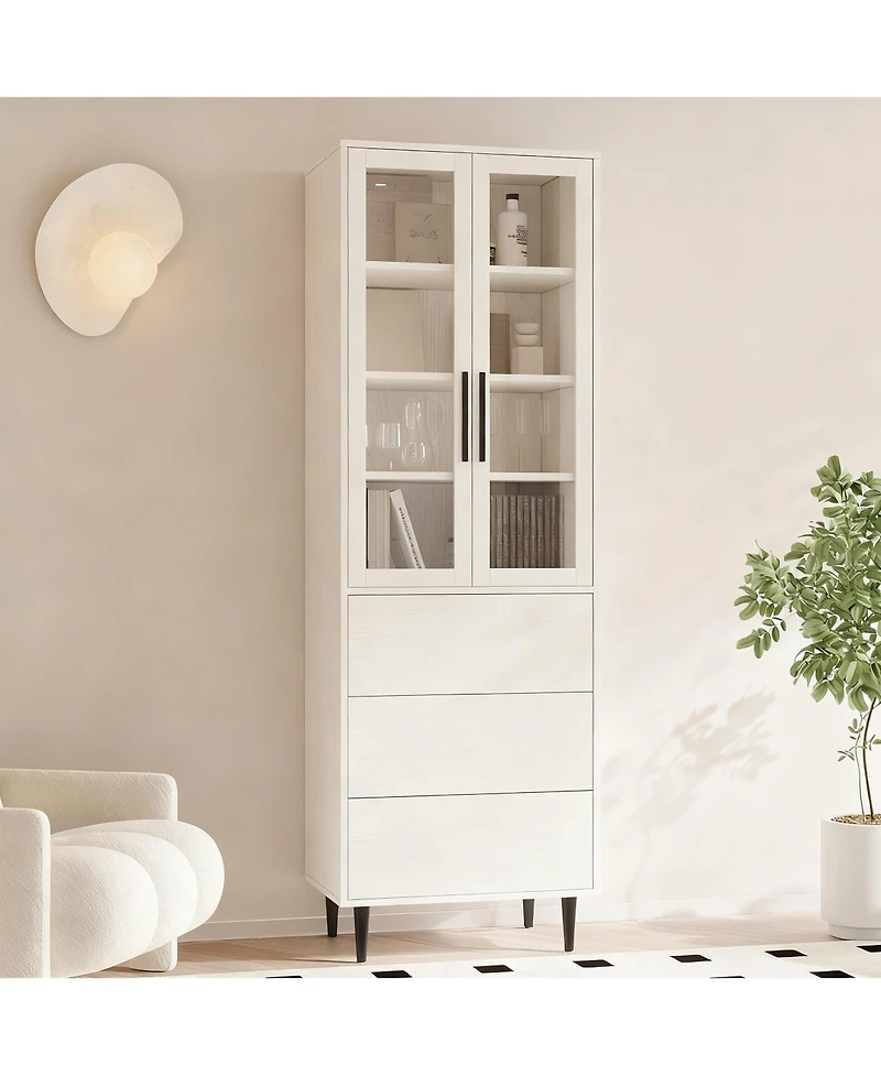 Yigii 70.9" Glass Door Bookshelf 5-Tier Display Cabinet Narrow Storage Bookcase