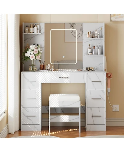gaomon Dresser Set with Led Lighted Mirror and Built-in Power Outlet