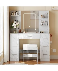 gaomon Dresser Set with Led Lighted Mirror and Built-in Power Outlet