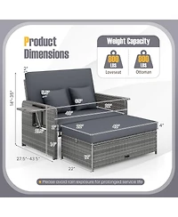 Gymax Patio Daybed Set Rattan Loveseat Sofa Set w/ Adjustable Backrest Cushions