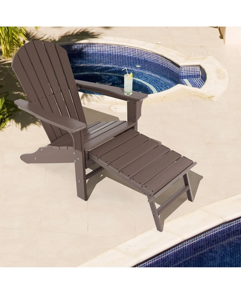 Gymax Set of 2 Patio Adirondack Chair Hdpe Outdoor Lounge with Retractable Ottoman