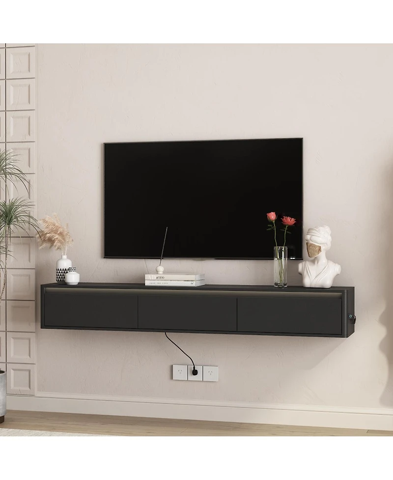 Streamdale Furniture Floating Tv Stand with Led Lights & Power Outlet