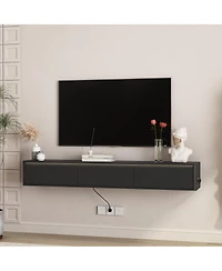 Streamdale Furniture Floating Tv Stand with Led Lights & Power Outlet