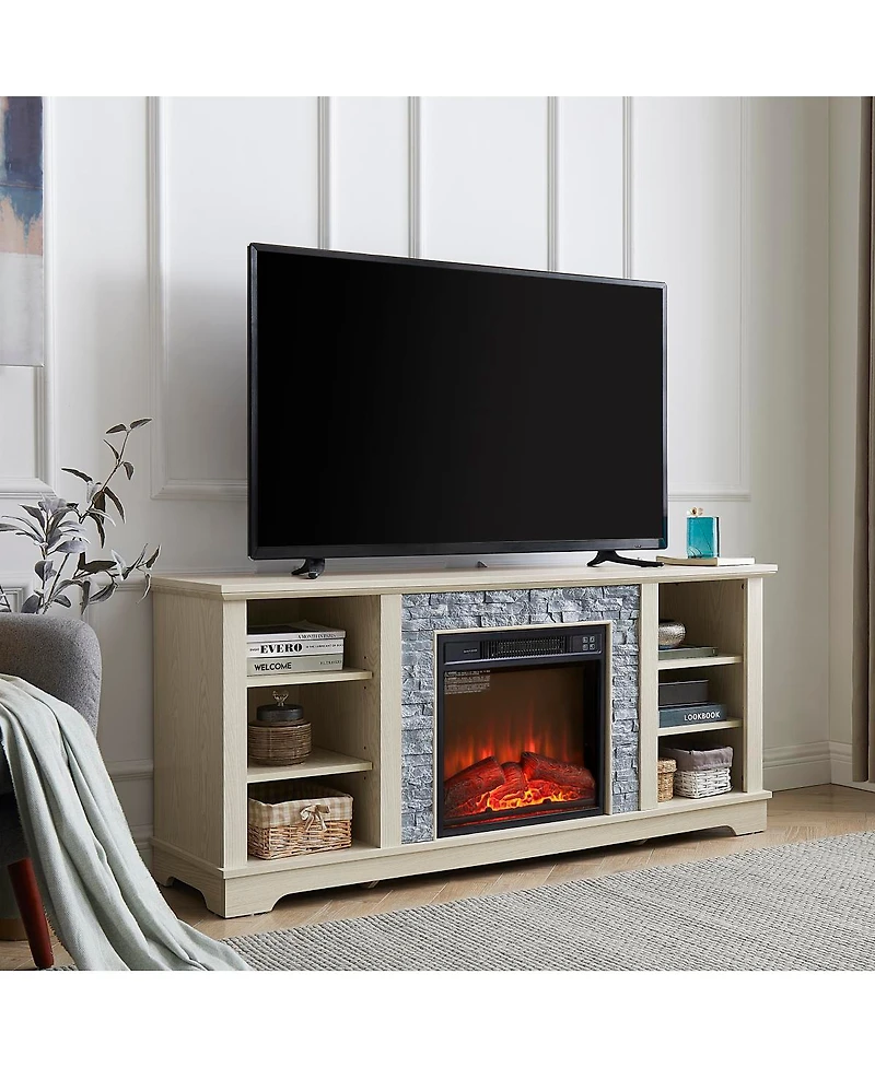 Streamdale Furniture Mantel Electric Fireplace Stone Tv Media Stand