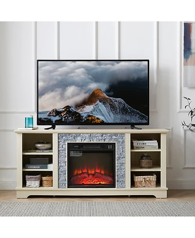Streamdale Furniture Mantel Electric Fireplace Stone Tv Media Stand
