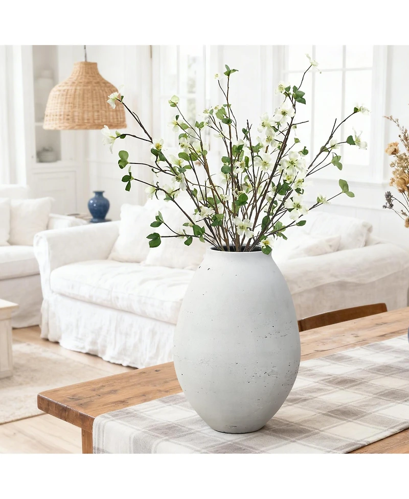 LuxenHome Antique White Cement Bulb Vase, 12.8" Tall Home Accent for Tabletops and Open Shelving