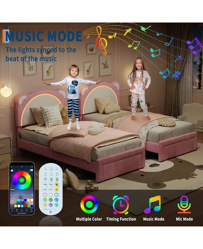 gaomon Bed Frame Adjustable Led Headboard Storage Drawer Wooden Slats No Box Spring