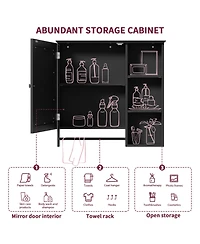 Busdays Wall Mounted Bathroom Storage Cabinet, Medicine Cabinets with large mirror door, adjustable shelves and three open storage levels