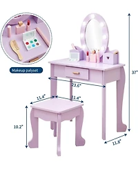 gaomon Toddler Lighted Vanity and Stool Set,Girls Perfect Gift Makeup Pretend Play Table.