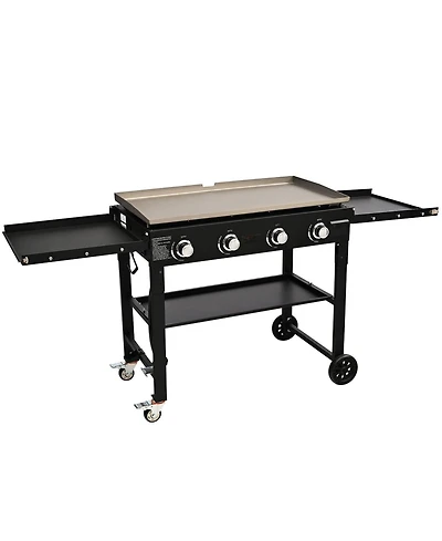 Ecooso Commercial Propane Gas Griddle on Cart with Side Shelves, 4 Burners