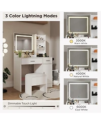 Rainsken Makeup Vanity Table with Led Light Mirror, Charging Station, 2 Drawers and Storage Cabinet, Dressing Table Set with Stool for Bedroom