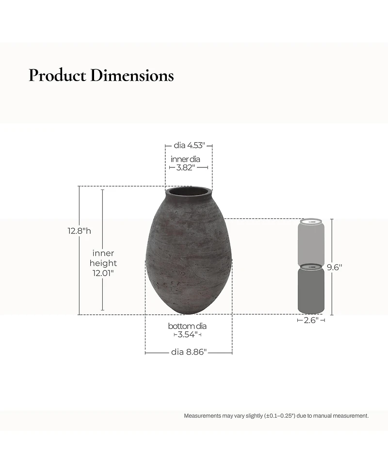 LuxenHome Antique Brown Cement Vase,Tall Rustic Home Accent for Tabletops and Open Shelving