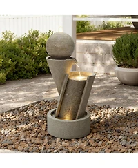 LuxenHome Lighted Patio Fountain, Resin Tiered Design for Backyard