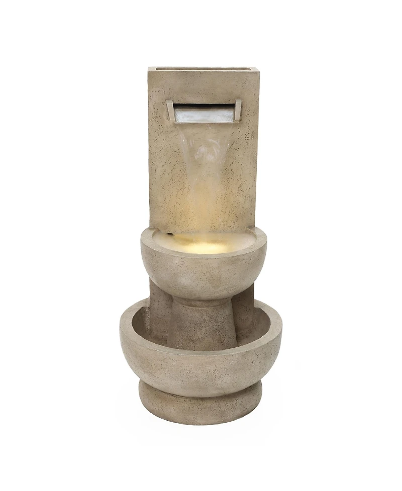 LuxenHome Tall Polyresin Fountain with Planter, Lighted Outdoor Water Feature