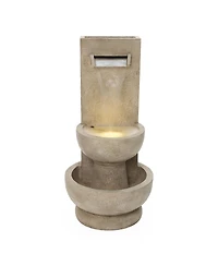 LuxenHome Tall Polyresin Fountain with Planter, Lighted Outdoor Water Feature