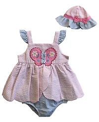 Blueberi Boulevard Baby Girls' Embroidered Dress with Hat