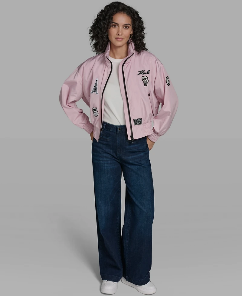 Karl Lagerfeld Paris Women's Cropped Stand Collar Bomber Jacket