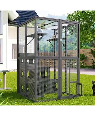 Streamdale Furniture Pine Outdoor Cat House with Shelves