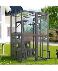 Streamdale Furniture Pine Outdoor Cat House with Shelves