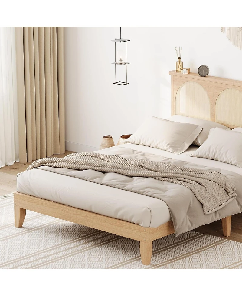 gaomon Bed Frame With Headboard Farmhouse Platform Bed Led Wooden Slats No Box Spring Durable