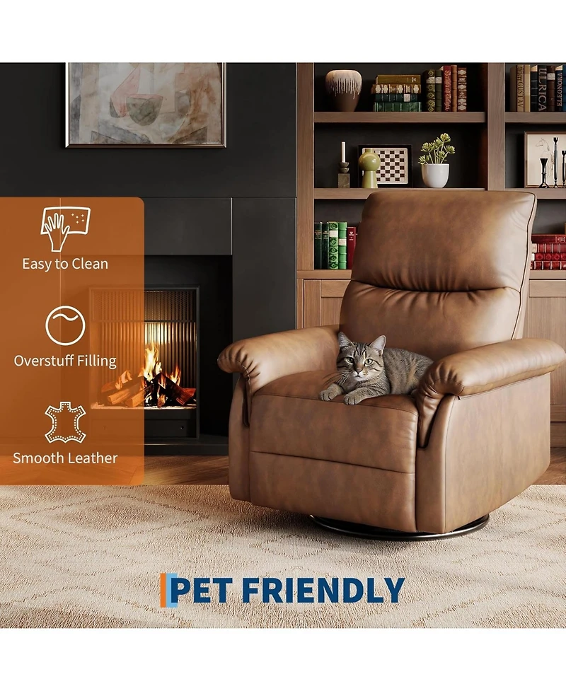 gaomon Recliner Chair, 360° Swivel Rocker Glider, Padded Armrest, Deep Seat, Pu Leather, Living Room.