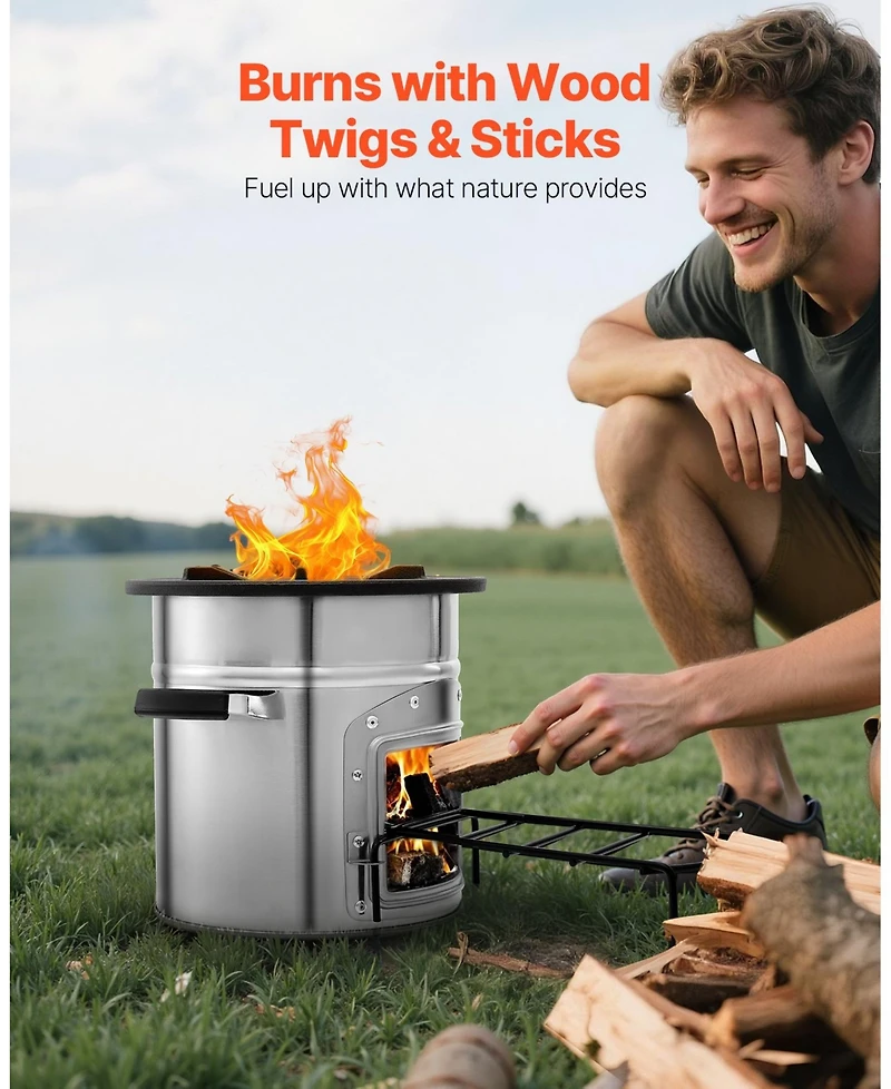 Ecooso Portable Stainless Steel Camping Rocket Stove with Carry Bag Single Door