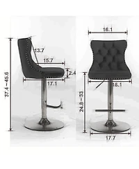 Rainsken Velvet Swivel Bar Stools Set of 2, Adjustable Counter Height Chairs with Nailhead Trim and Silver Metal Base for Kitchen Island.