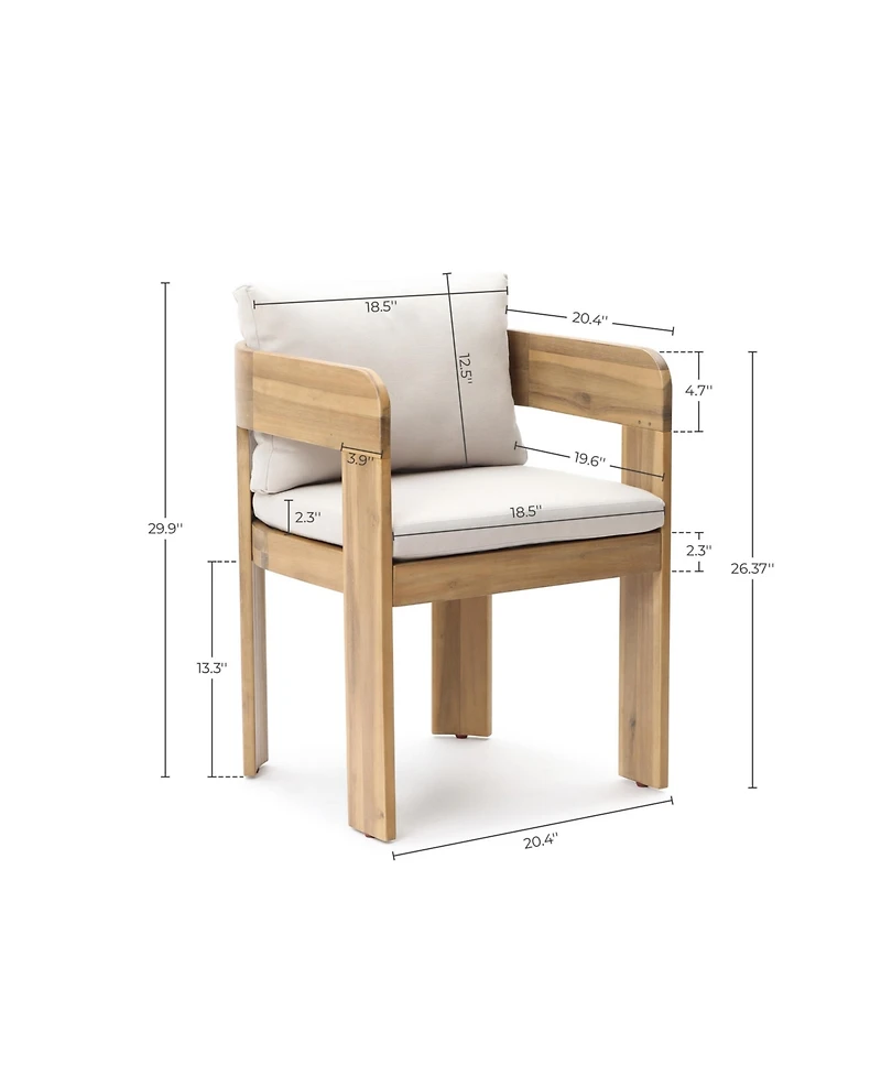 LuxenHome Set of 2 Modern Outdoor Acacia Wood Armchair with Cushions, Patio Lounge Seating