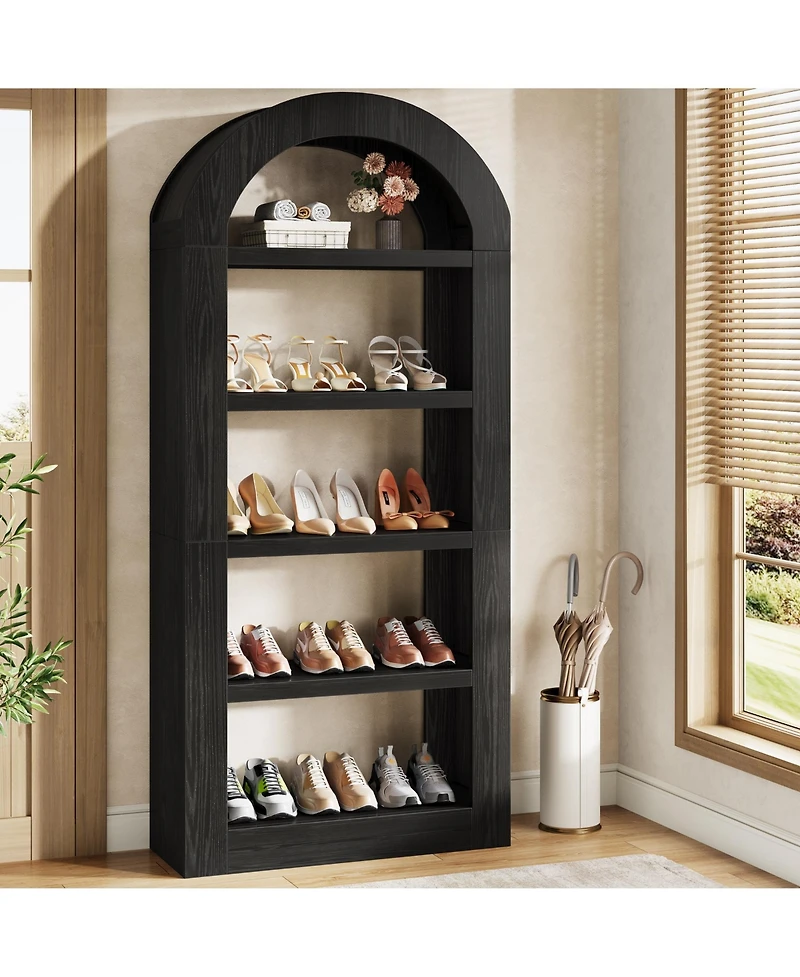 Tribesigns 70.9'' Tall Arched Bookshelf with Storage, 5-Tier Wooden Open Bookcase Display Shelves Organizer