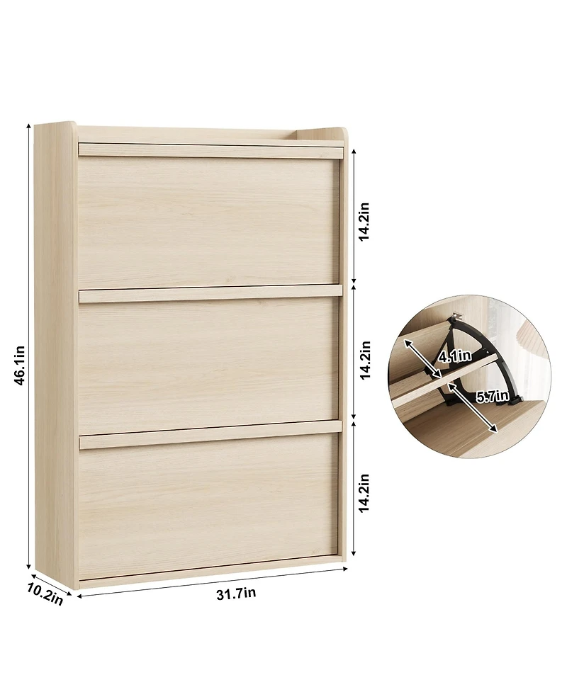 Homfan Shoe Cabinet with 3 Flip Drawers, Hidden Shoe Storage Organizer for Entryway, Wooden Shoe Rack with Adjustable Shelf,Shoe Cupboard