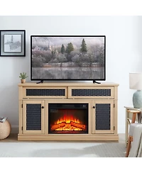 Streamdale Furniture Embossed Pattern Tv and Media Console with Faux Fireplace